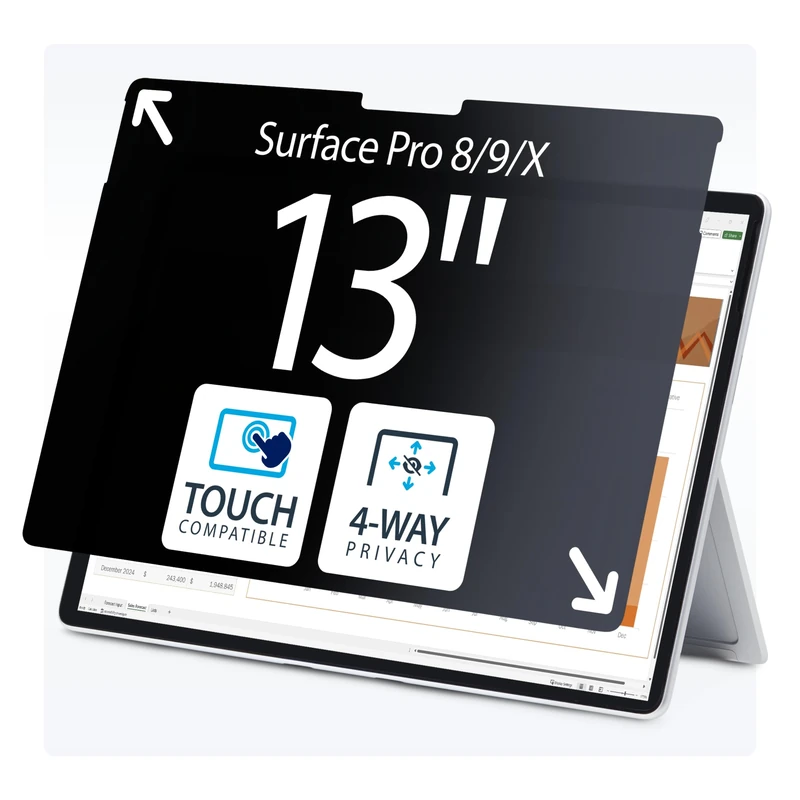 StarTech.com 4-Way Privacy Screen For 13-inch Surface Pro 8/9/X Laptop, Portrait/Landscape, Touch-Enabled, +/- 30 Deg. View