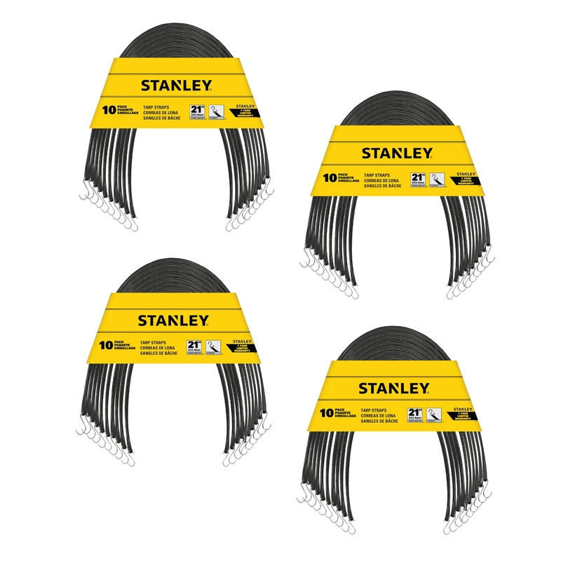 STANLEY S300421 Black 21" Rubber Tarp Bungee Cords for Boating, Camping, Cargo Support, 40 Pack