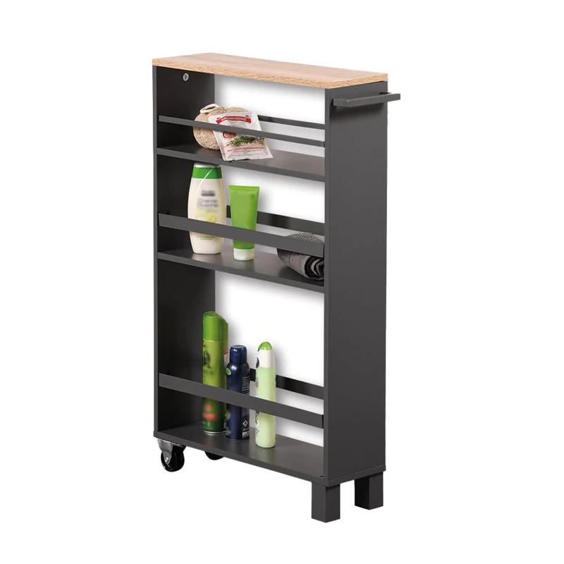 Kesper 24856 13 Rollable Recess Shelf, Material: Chipboard with Decorative Film, Dimensions: 50 x 15 cm/Height: 79 cm, Colour: Grey, Natural