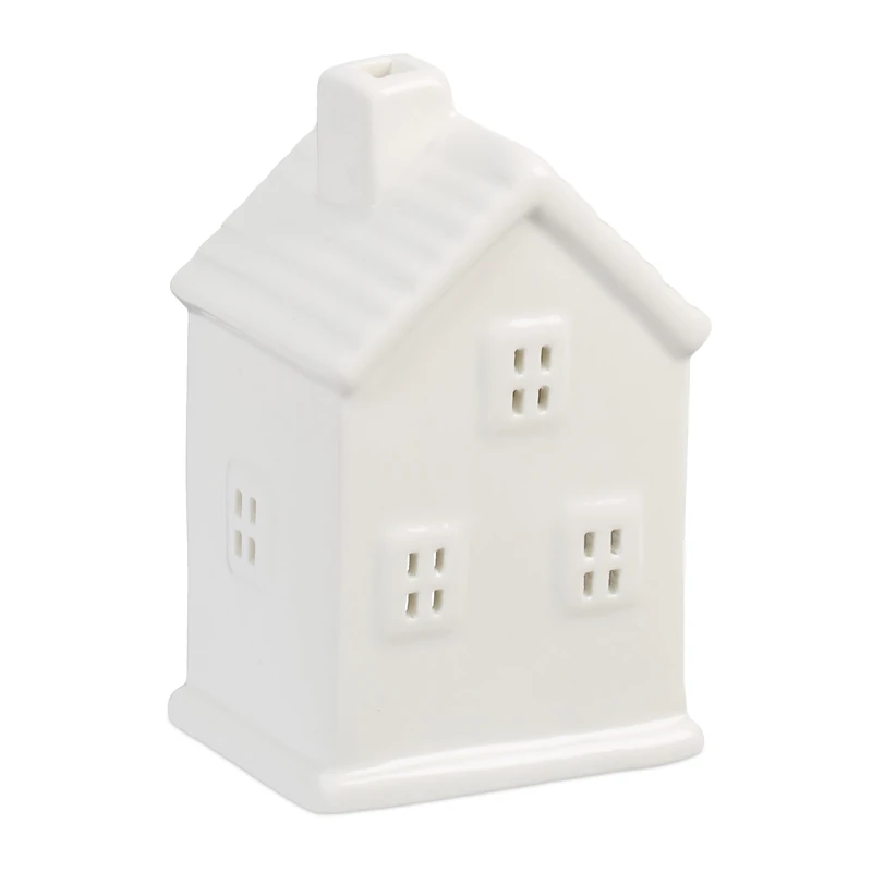 Relaxdays Tea Light House Ceramic, Light through Windows, for 1 Candle, HWD: 12 x 7.5 x 6 cm, Cute Table Decor, White