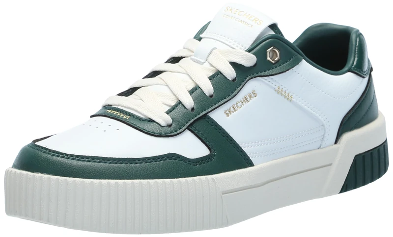 Skechers Women's Jade Best in Class Sneaker, White/Green Duraleather/Trim, 4 UK