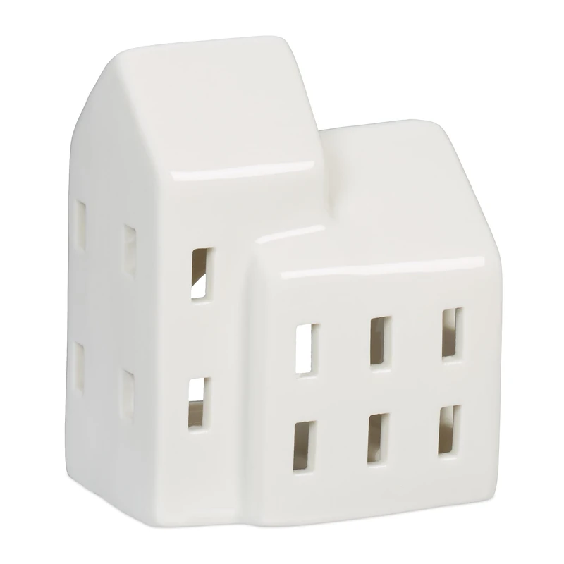 Relaxdays Tea House Ceramic, Light Through Windows, for 1 Candle, HWD: 9.5 x 7.5 x 6 cm, Cute Table Decor, White