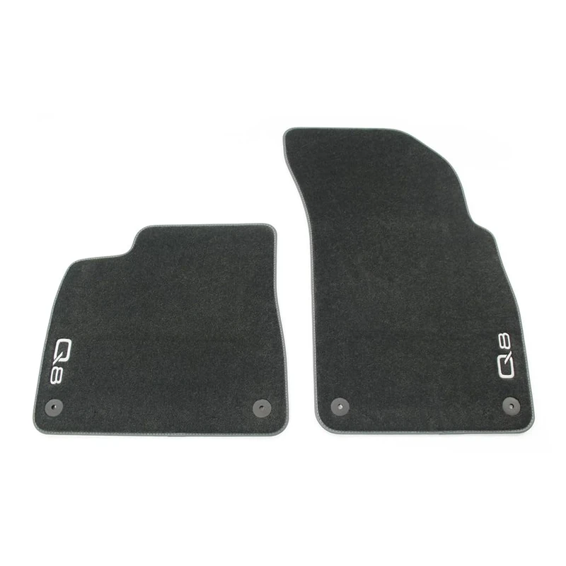 Audi Premium Car Mats, Velour, Front, Black with Steel Grey Trim with Q8 Logo, Compatible with Audi Q8 (4M) from 2019