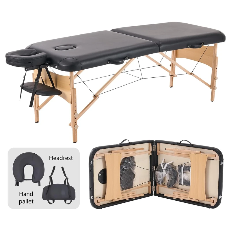 YOUNIKE Massage Table Eyelash Bed 2 Foldable Portable Black Lightweight Adjustable Professional Facial Spa Salon Therapy Beauty Beauty Tattoo 70cm Wide