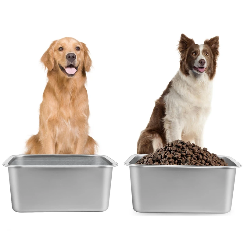 Lonepetu 3 Gallons Large Dog Water Bowl, 2PCS Stainless Steel Metal Dog Bowls, Large Capacity Pet Food Bowl Water Dish for Indoor and Outdoor Universal for Medium to Giant Dogs