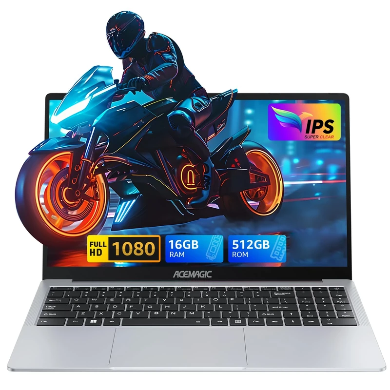 ACEMAGIC 16.1 Inch FHD Laptop with Quad-Core N95 Processor up to 3.4GHz, 16GB RAM DDR4 512GB SSD Notebook Laptops, 1.5w Dual Speakers, HDMI, WiFi 5, BT5.0, 3*USB3.2, Type-C, TF, 6000mAh Long-Battery
