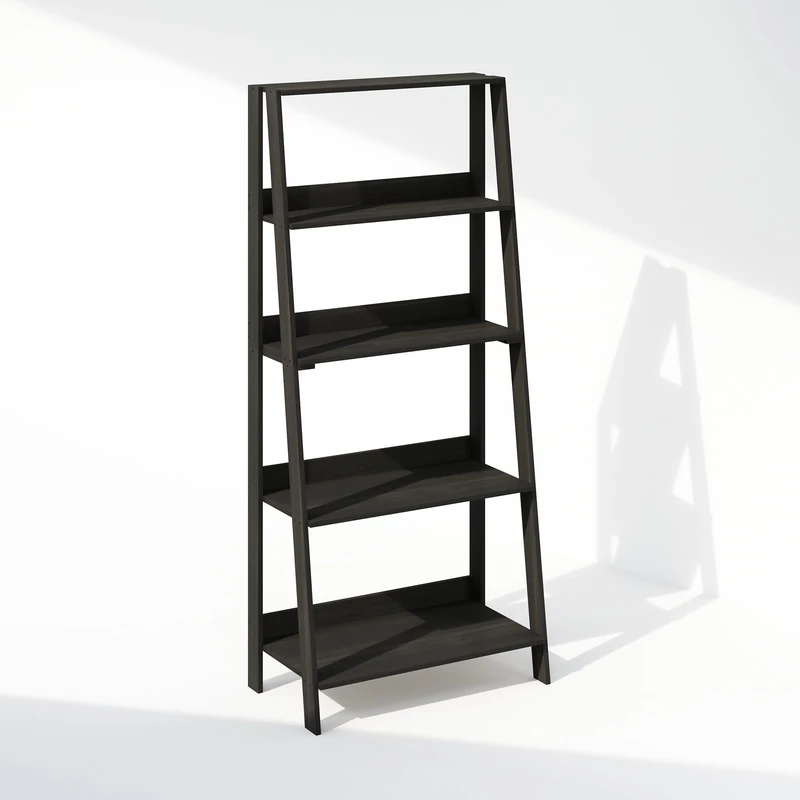 Furinno LADDER Shelf, 5-Tier Ladder Book Shelf, Bookcase, Storage Shelves, Storage Rack, for Organization and Storage, Living Room, Home Office, Espresso - Image 1