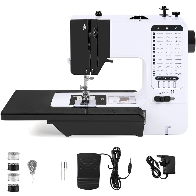 Dekaim Sewing Machine With Extension Table - 38 Stitch Lightweight Portable Electric Kit for Adults UK 2 Speeds - Mini With Accessories for Beginners