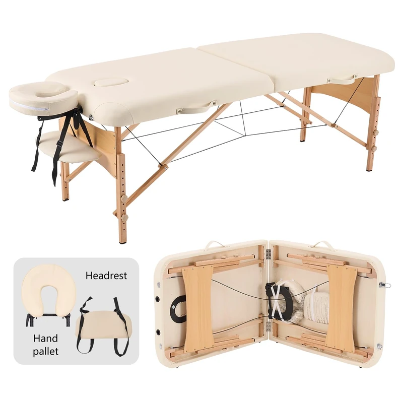 YOUNIKE Massage Table Eyelash Bed 2 Foldable Portable Beige Lightweight Adjustable Professional Facial Spa Salon Therapy Beauty Beauty Tattoo 70cm Wide
