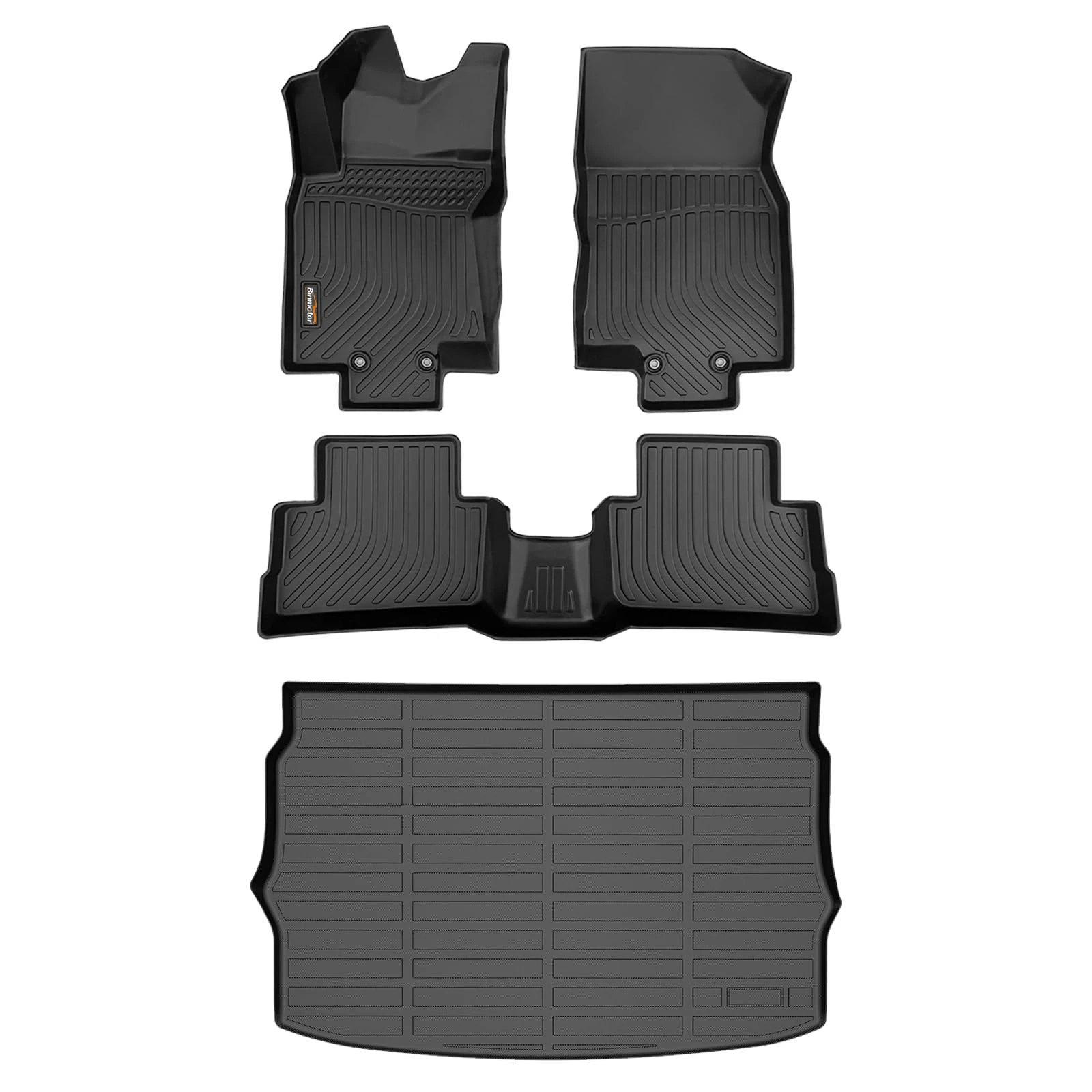 Binmotor-All Weather Floor Mats for Nissan Rogue Sport 2017-2022(for Cargo Tray Highest Position), 1st & 2nd Row Full Set, Heavy Duty Car Floor Liners-Black Rogue Sport Accessories