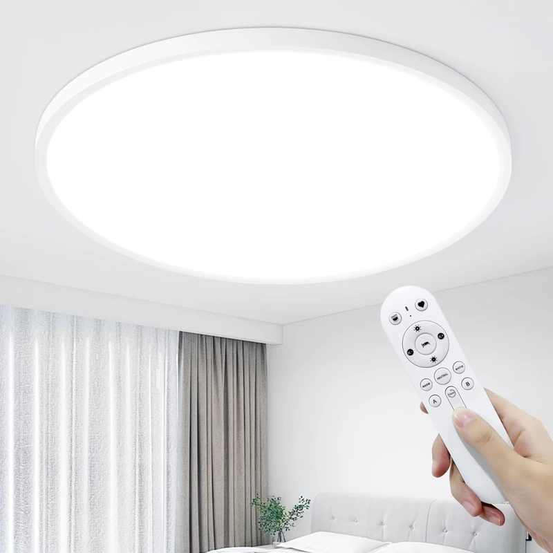 KIWIVIC 48W Ceiling Lights, LED Ceiling Light Dimmable with Remote Control, Bedroom Lights Ceiling 3000-6000K Ø50cm, White Flush Ceiling Light for Living Room Bedroom Kitchen Office