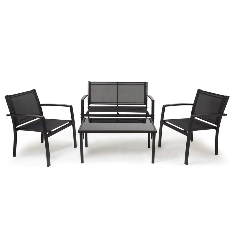Mondeer 4 Seater Garden Furniture Set - Black Textilene