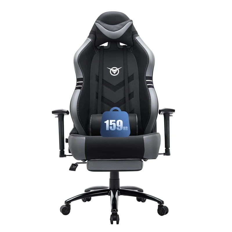 COLAMY Big and Tall Gaming Chair with Footrest 350lbs-Racing Style Computer Gamer PC Chair, Ergonomic High Back, Wide Seat, Reclining Back, 3D Armrest, Headrest and Lumbar Support for Adult, Grey