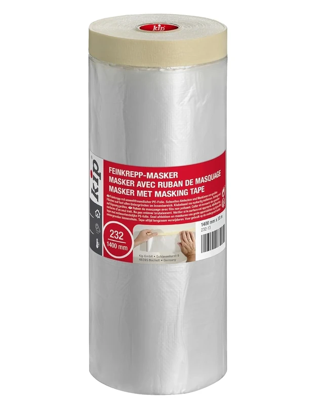 Kip Drop Cloths Pre-Taped Painters Masking Film 1400mm x 33m, Masker Masking Tape with Plastic Sheet, Drape for Spraying, Covering, Suitable for Decorating, Automotive, Windows Dust & Paint Protection