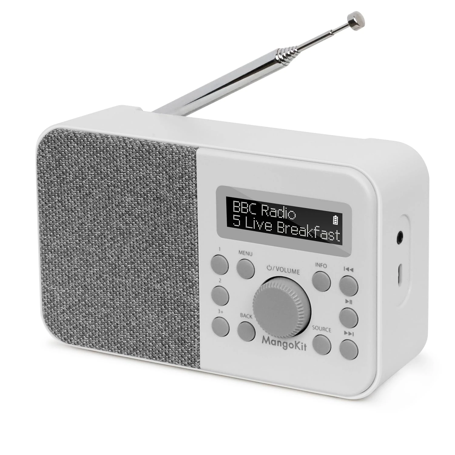 MangoKit PR2S DAB Radios Portable,DAB+ Digital Radios Mains and Battery, FM Kitchen Radio,DAB Radio with Bluetooth, Display, Alarm&Clock&Snooze Timer,40 Preset Stations,Headphones - Stone Grey