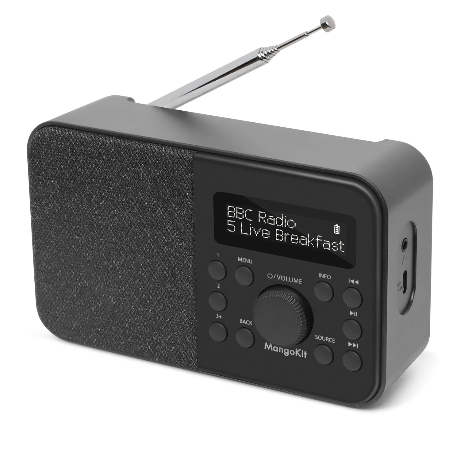 MangoKit PR2S DAB Radio With Bluetooth,DAB+ Digital Radio, FM Kitchen Radio, Portable Radios Mains and Battery, LCD Display, Alarm&Clock&Snooze Timer,40 Preset Stations,Headphone Port- Black