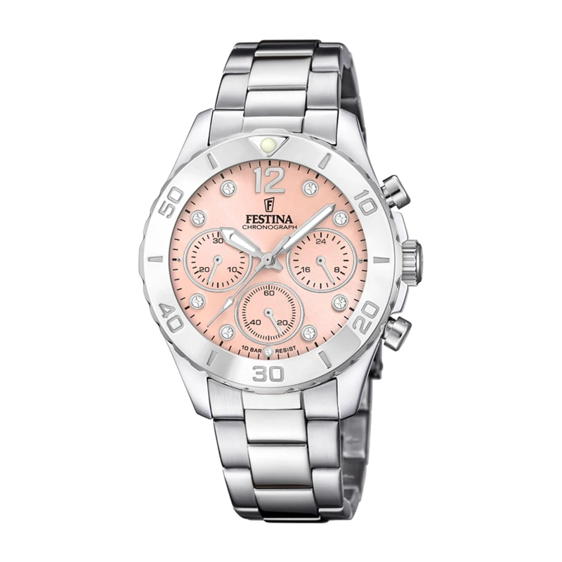 Festina Ladies Steel Chronograph Watch with Zirconia Sets and Bracelet F20603/7 - Image 1