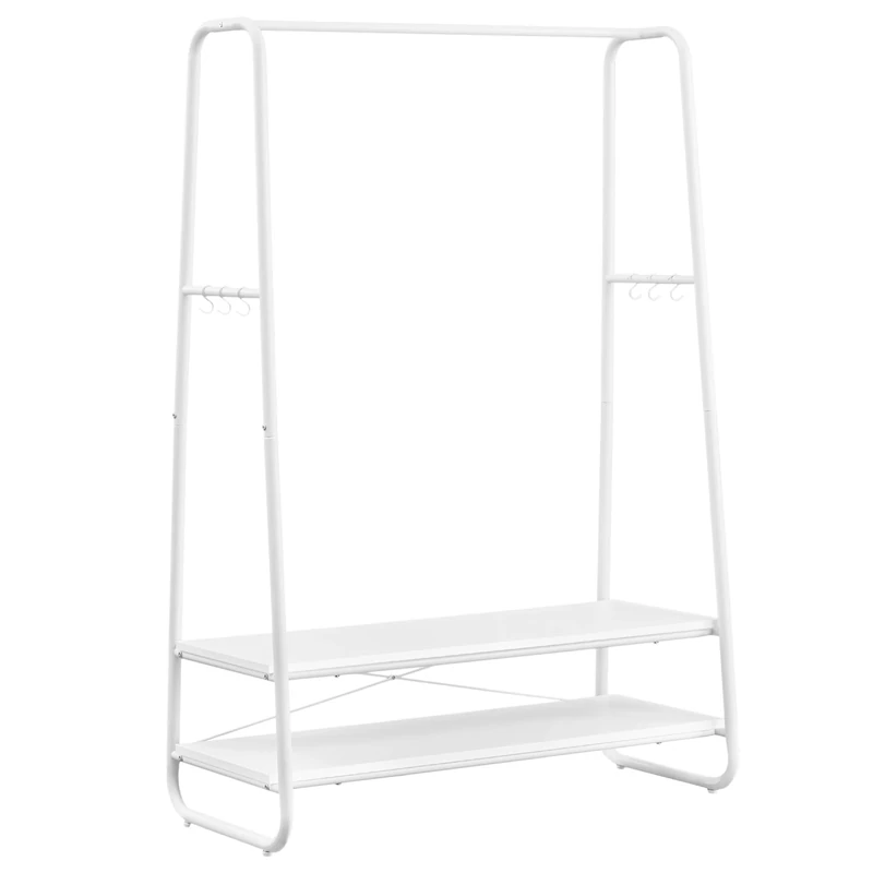 VASAGLE Clothes Rail, Clothes Rack with 2 Shelves, 6 S-Shaped Hooks, Steel Frame, for Bedroom, Cloud White and Matte White RGR112W02