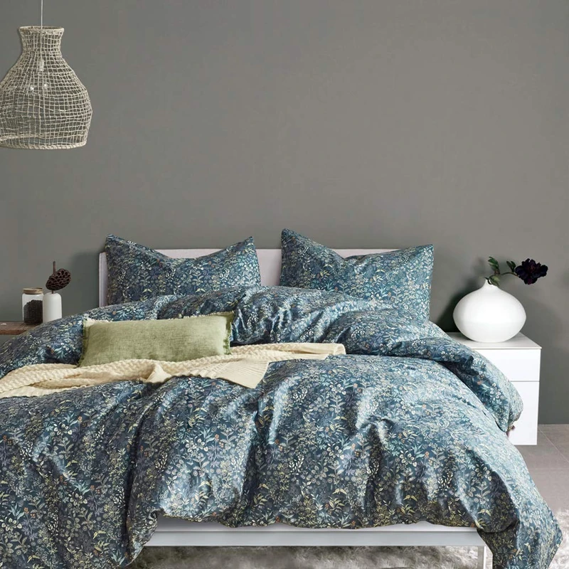 mixinni Comforter King Size Fluffy Floral Comforter Sets for Women and Men Blue Flower Leaves Bedding Comforter Sets, 1 Flower Leaf Comforter and 2 Pillowcases for All Season-King Size