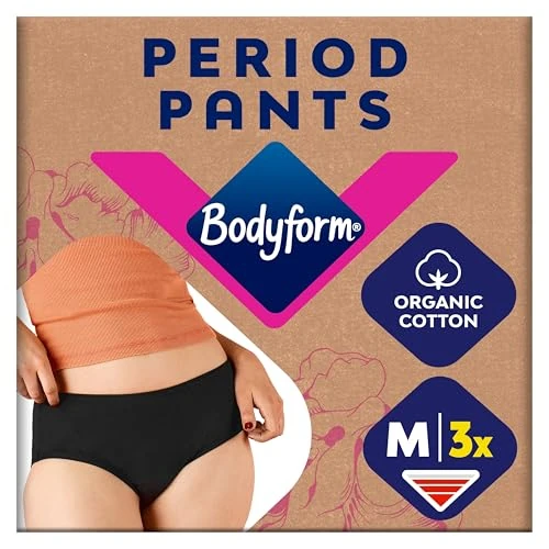 Bodyform Reusable Period Pants, for up to 12 Hours of Protection, ComfortFit Gusset Adjusted by Size, Menstrual Underwear for Moderate to Heavy Flow, Hipster Cut, 3 Pack, M, Black