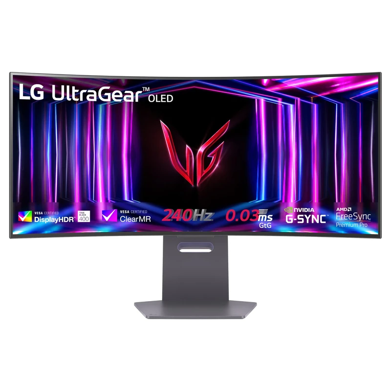 LG UltraGear Curved OLED Gaming Monitor 34GS95QE, 34 inch, 1440p, 240Hz, 0.03ms Response Time, HDR 10, NVIDIA G-Sync compatible & AMD FreeSync, Smart Energy Saving, DisplayPort, HDMI