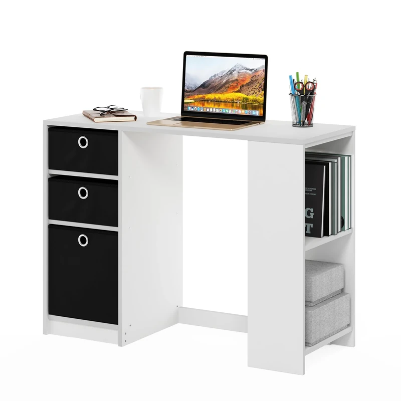 Furinno JAYA Desk, Gaming Desk with Drawer, Computer Desk, Writing Desk, Office Desk for Home Office, Study Room, Dorm, Bedroom, White