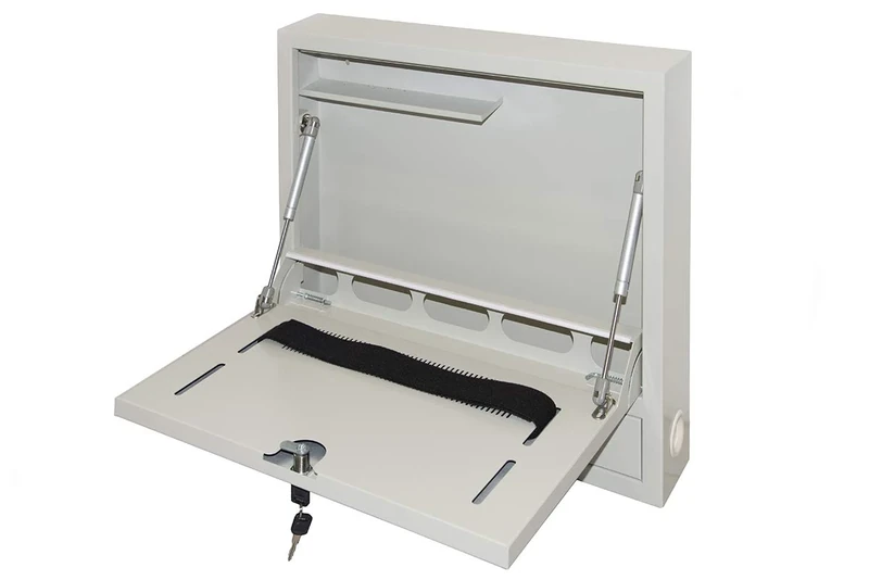 Connetto - Wall-mounted laptop cabinet with key lock in grey with pistons - Image 1