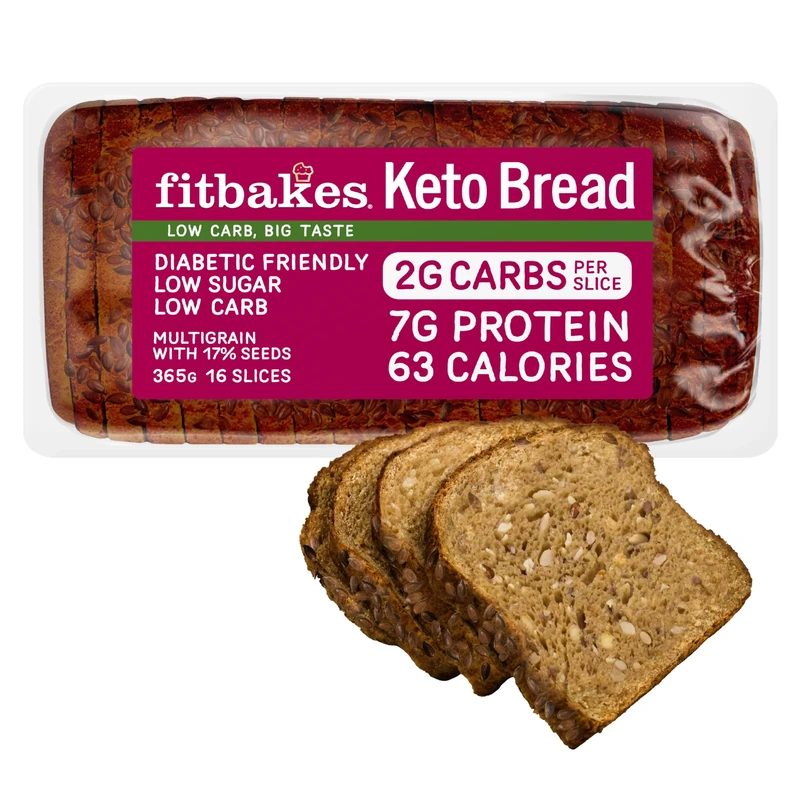Fit Bakes Keto Bread : 2g Carbs, 7g Protein, Low Carb Bread Loaf (16 slices) Multi Seeded, Diabetic Food, Keto Snacks, Protein Snacks Low Calorie Diet, 63 Calories, Fitbakes