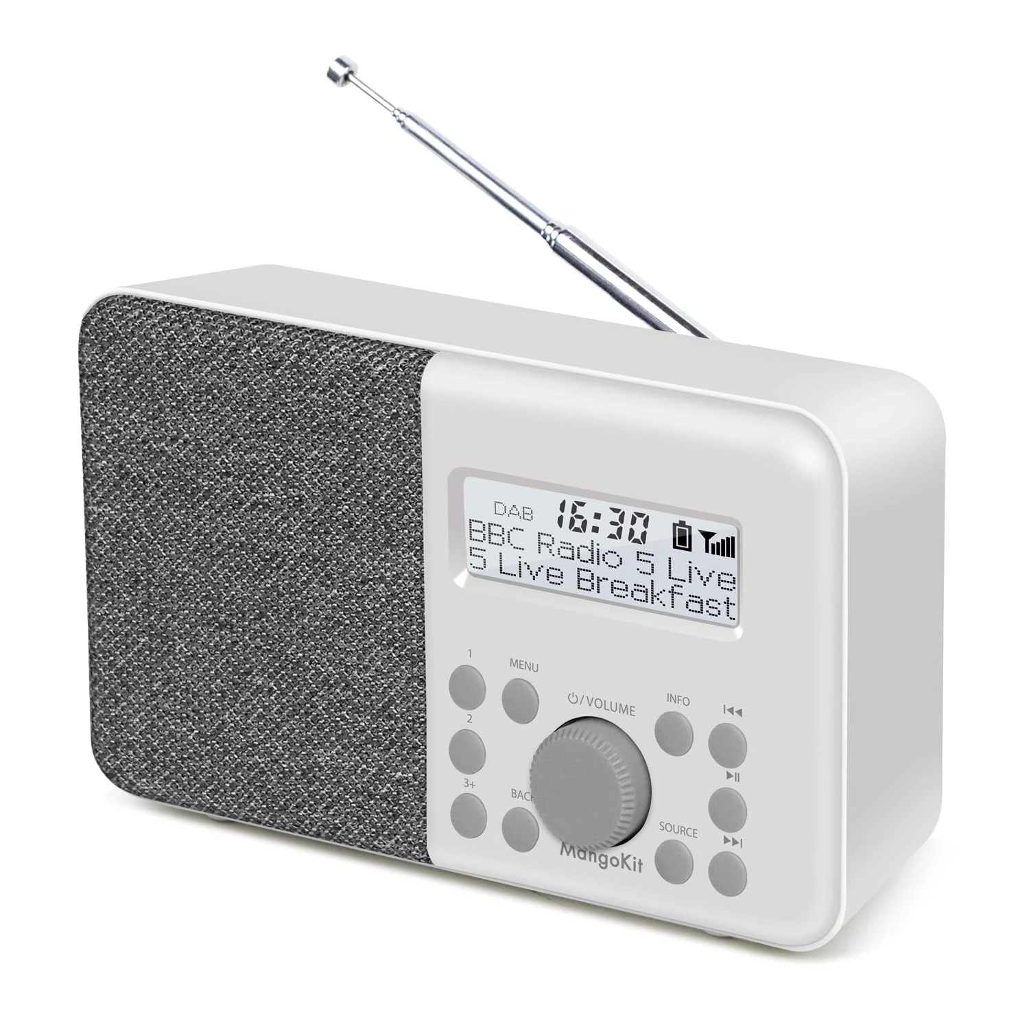 MangoKit MD1 Portable DAB+ Radio I Digital Radios Mains and Battery I DAB Radios I FM Kitchen Radio I Dual Alarms Clock I HUGE **10hr** Battery Play I 40 Presets, Headphone Jack I Stone Grey