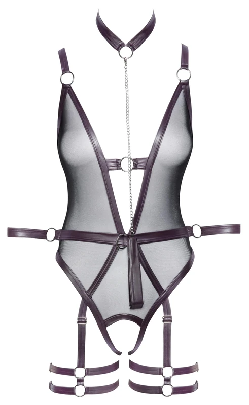 Cottelli Bondage Women Crotchless Bondage Bodysuit Black/Purple L