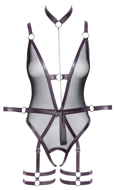 Cottelli Bondage Women Crotchless Bondage Bodysuit Black/Purple S