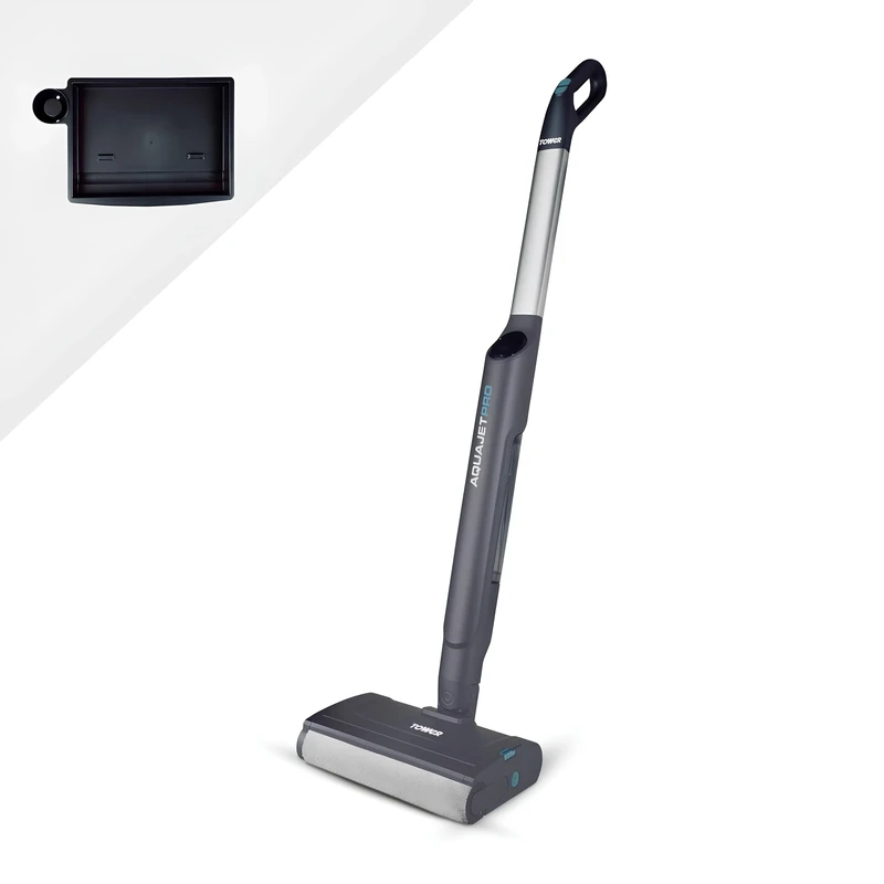 Tower T547002 Aquajet Pro Cordless Hardfloor Cleaner with One Touch Controls, LED Display Panel, 300ml Clean Water Tank, 400ml Dirty Water Tank, 7.4V, Titanium & Tiffany Blue