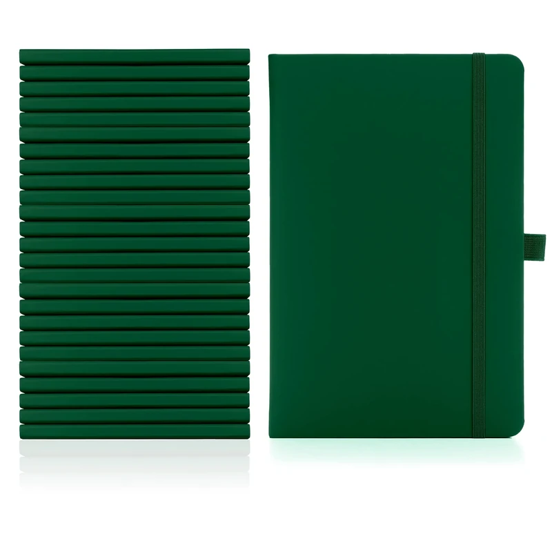 Notes London 10 x A5 Notebook Bulk Pack, A5 Notebook with Lined Pages, Pen Loop and Expandable Paper Pocket Hardback Journal Notepad Note Book Notes Diary Pad (Green)