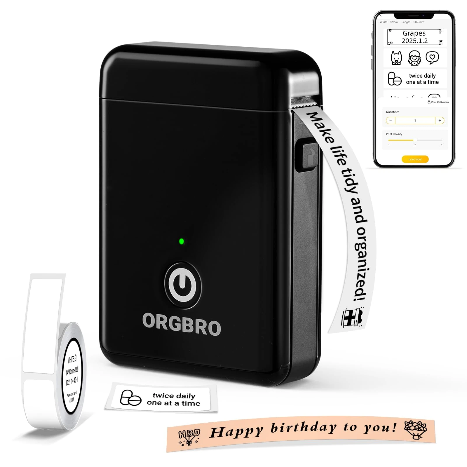 ORGBRO X1 Label Maker Machine with Tape Thermal Portable Bluetooth Label Printer for Smartphones Mini Handheld Sticker Maker with Multiple Templates for School Office Home Kitchen Organization, Black