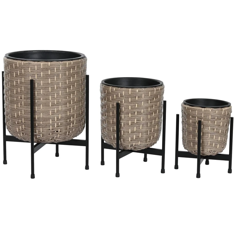Macetero Set of 3 Synthetic Ratan PP 35X35X60 Natural