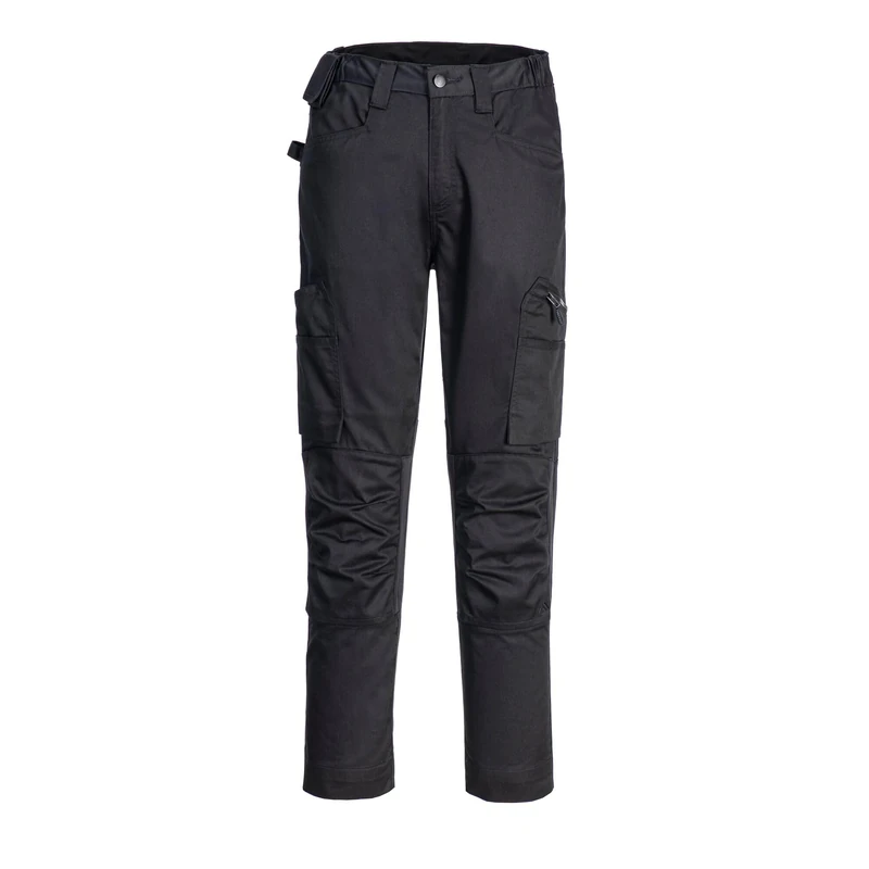 Portwest CD881 WX2 Eco Stretch Trade Trousers Durable Workwear Multi Pocket Flexible Fit Breathable Ventilation Recycled Fabric Sustainable Construction Work Pants, Black, 46