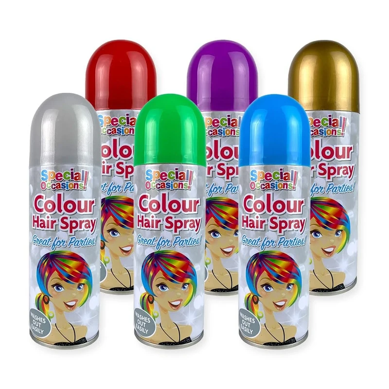 Zopper 6 x 200ml Hair Spray Multi Colour for Special Occasion Temporary Washable Fancy Dress Up Hairspray Can