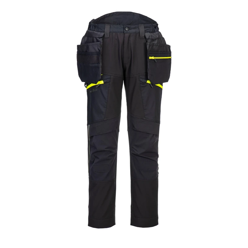 Portwest DX450 Lightweight Detachable Holster Work Trousers Mens Softshell Multi Pockets Stretch Safety Workwear Cargo Combat Pants Black, 48