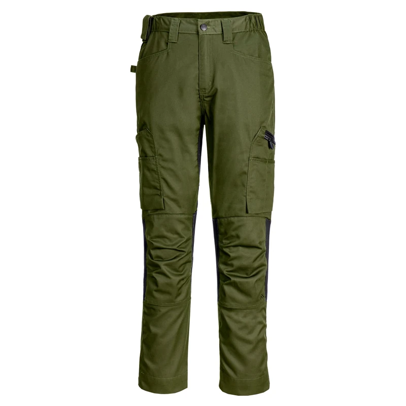 Portwest CD881 WX2 Eco Stretch Trade Trousers Durable Workwear Multi Pocket Flexible Fit Breathable Ventilation Recycled Fabric Sustainable Construction Work Pants, Olive Green, 36