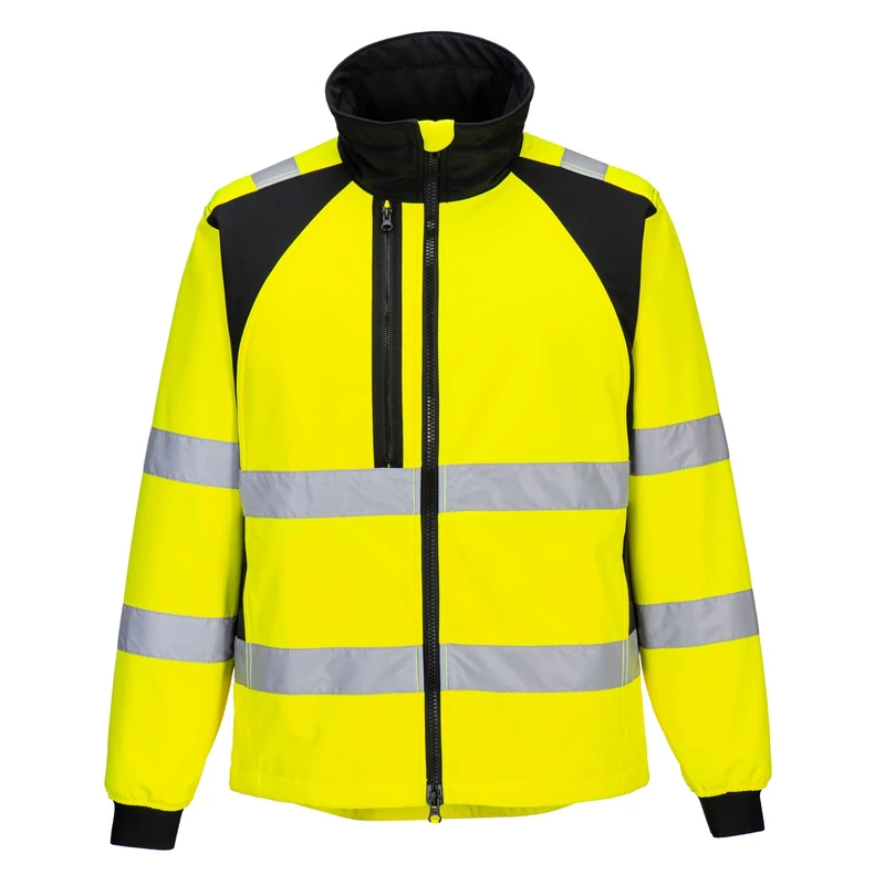 Portwest CD875 Men's WX2 Hi Vis Softshell Jacket - Windproof Water Resistant High Visibility Reflective Eco Safety Jacket Yellow/Black, Medium