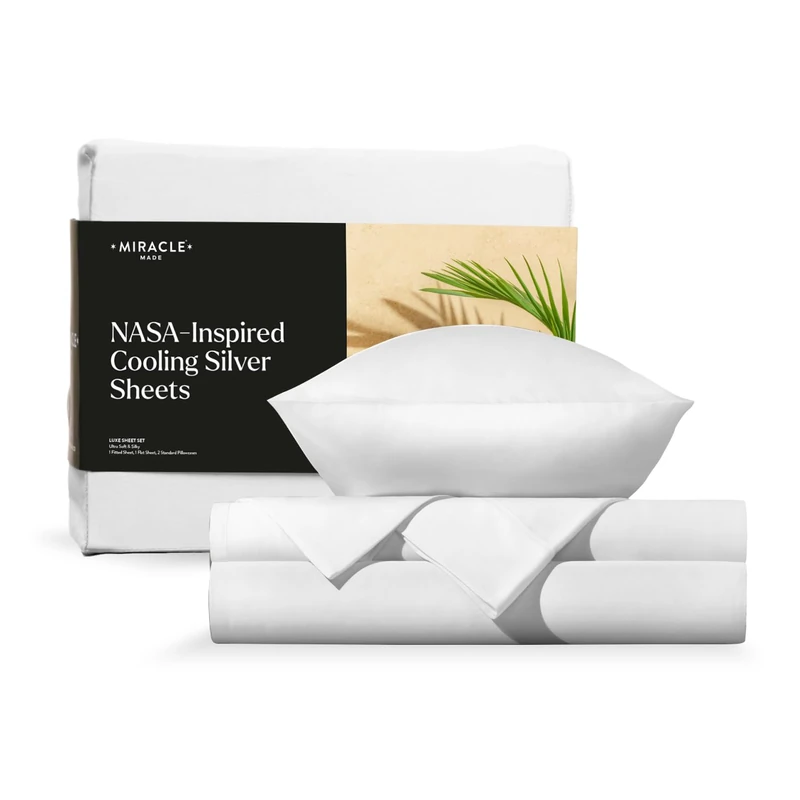 Miracle Made Luxe Cooling Bed Sheets - White, Full - 4 Piece - 300-Thread-Count - Clean & Cool Silver Infused Bed Sheets for Sensitive Skin - Ultra-Breathable Bedding