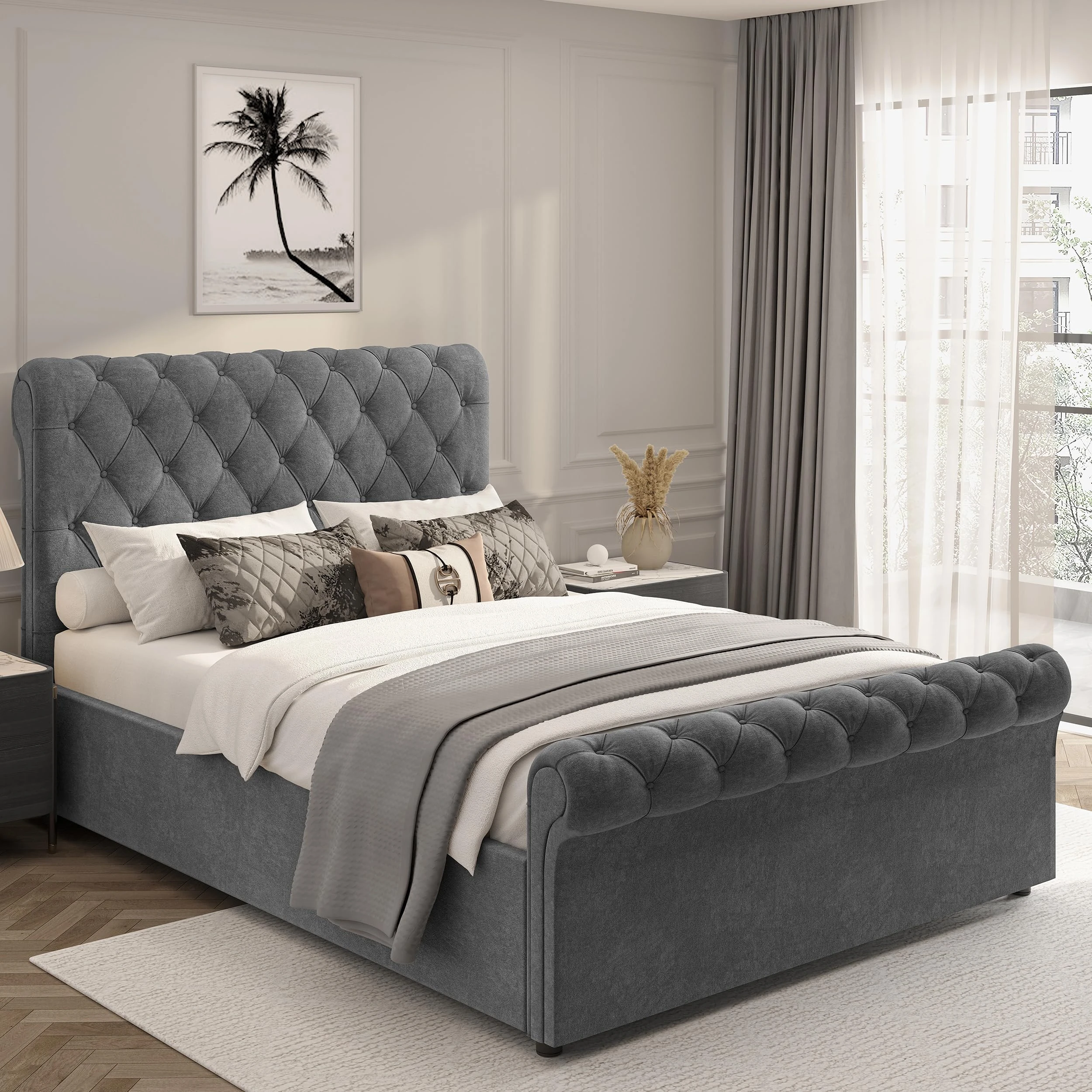 Blisswood Ottoman Bed Frame Gas Lift Up Upholstered King Size Bed Frame, Wooden Slats Space Saving UKFR Velvet Bed Frame With Storage, 5ft King Size No Mattress