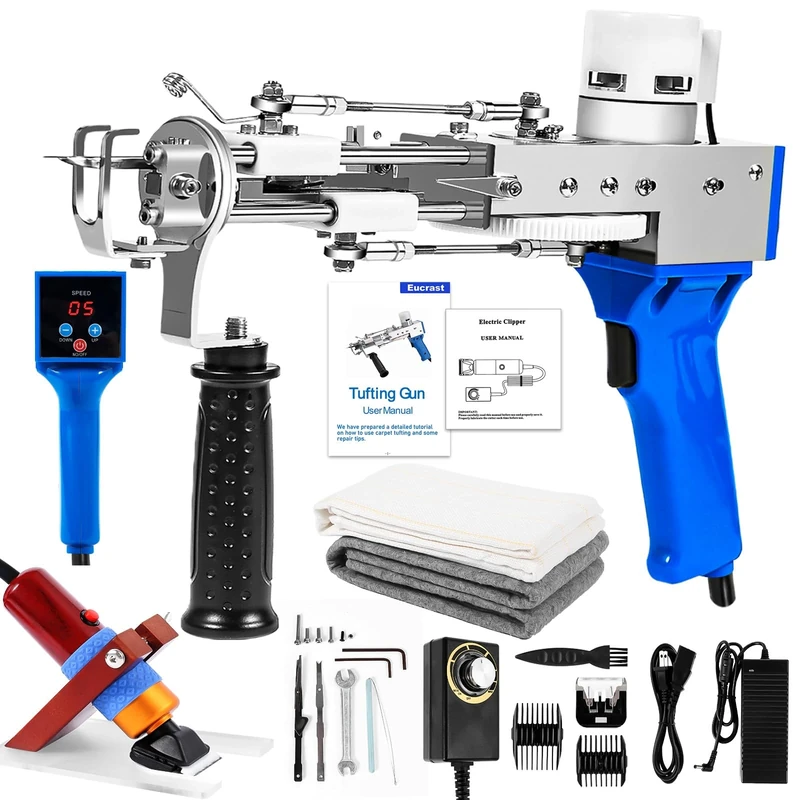 Eucrast Rug Tufting Starter Kit， with Carpet Trimmer- Tufting Fabric，2 in 1 Cut Pile & Loop Pile Rug Tufting Gun，Suitable for Beginners or Experienced Carpet Tufting Enthusiasts (Blue)