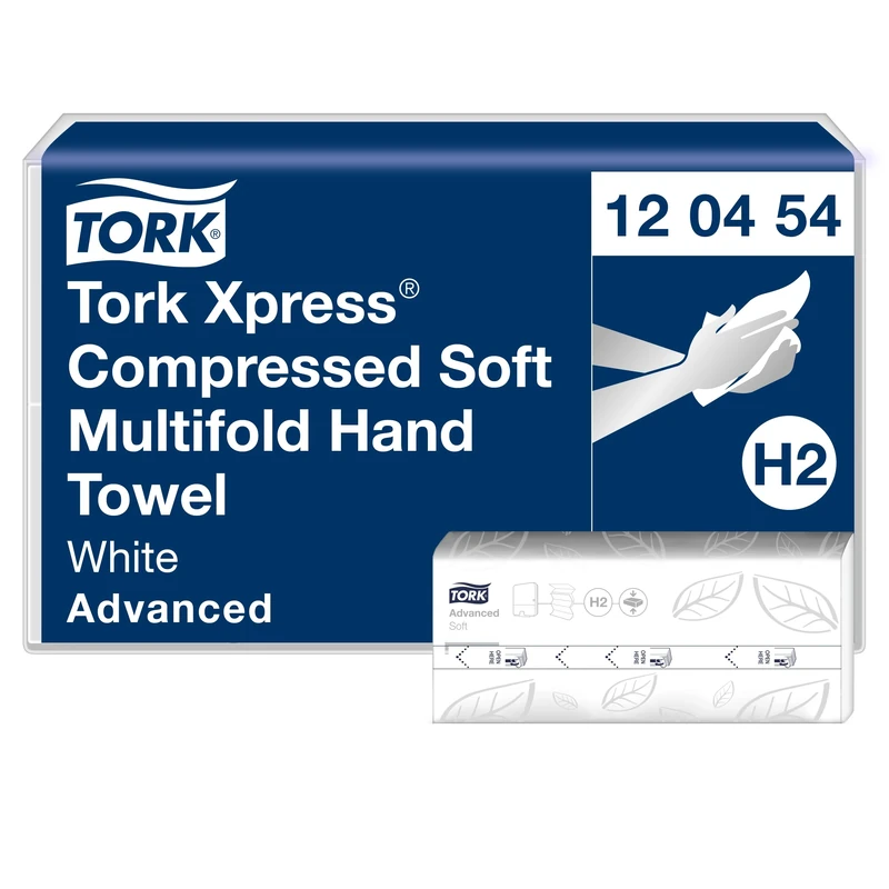 Tork Xpress Compressed Soft Multifold Hand Towels White H2, Advanced, 2-ply, M-fold, Large, 12 x 200 Sheets, 120454