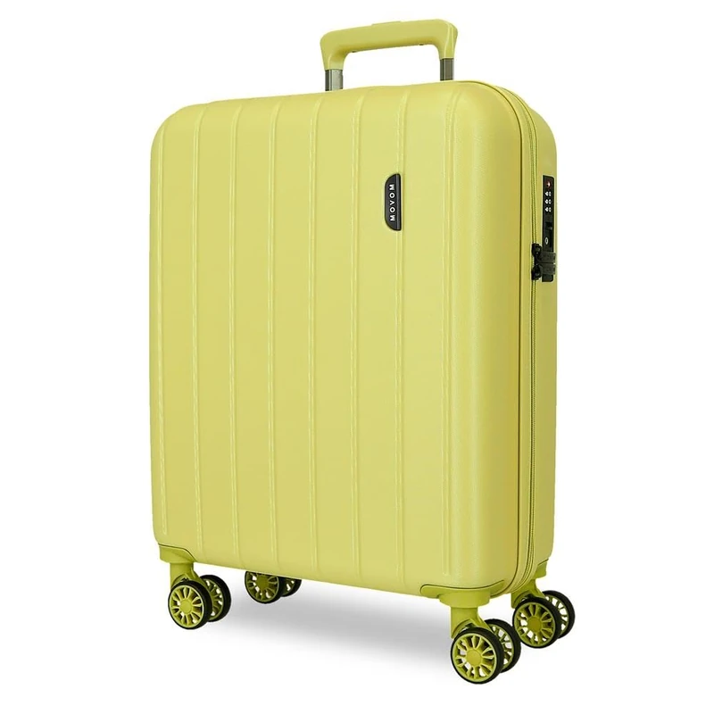 MOVOM Wooden Cabin Suitcase Medium Large and Sets Rigid ABS TSA Lock 4 Double Wheels Extendable Carry On Luggage by Joumma Bags, Yellow, 40x55x20 cm, Cabin case