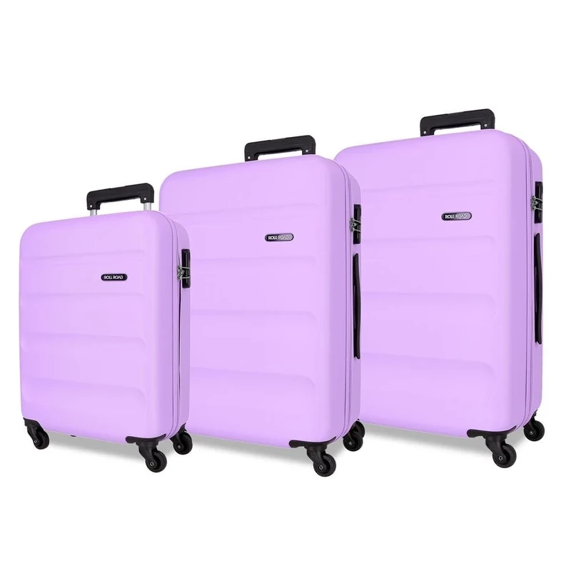 ROLL ROAD Flex Suitcase Set Purple 55/65/75 cm Rigid ABS Combination Lock Side 182L 9.6 kg 5 Wheels Hand Luggage, Berry, Purple