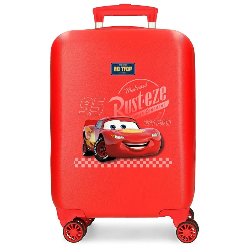 Joumma Bags, Disney Cars RD Trip, Cabin Suitcase, Children's Suitcase, Made of ABS, a Rigid and Lightweight Material, Double Wheels with multidirectional Rotation, Side Combination Lock., red,