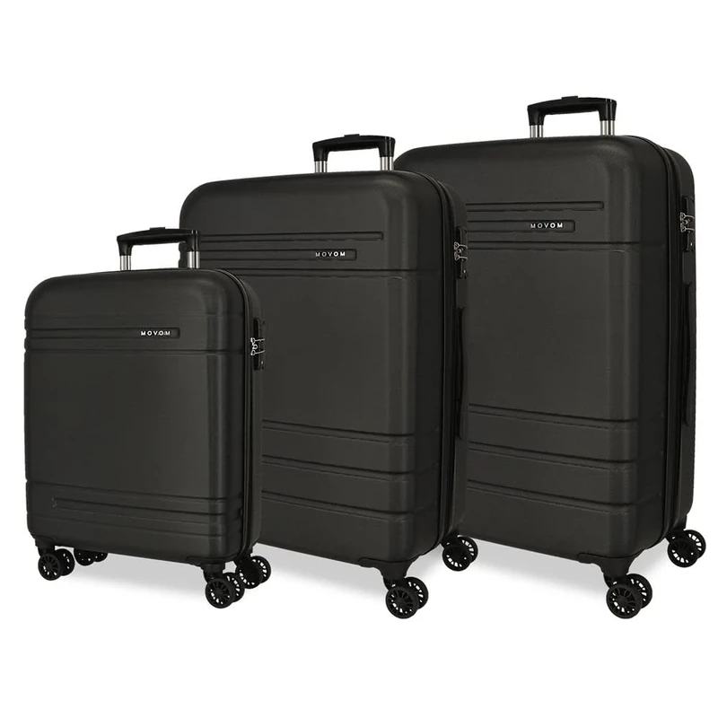 Movom Galaxy Suitcase Set Black 55/68/78 cm Rigid ABS Combination Lock Side 221L 10.5 kg 4 Wheels Double Luggage Hand, Black/White, Suitcase Set