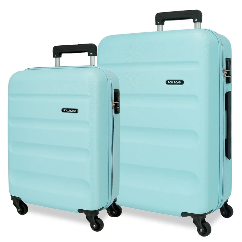 ROLL ROAD Flex Rigid Suitcase Made of ABS, a Material, Combination Closure Side 4 Double Wheels Luggage Hand, Practical Interior with One Compartment, Bluish, 38 x 55 x 20 cm, 46 x 65 x 23 cm, Set of - Image 1