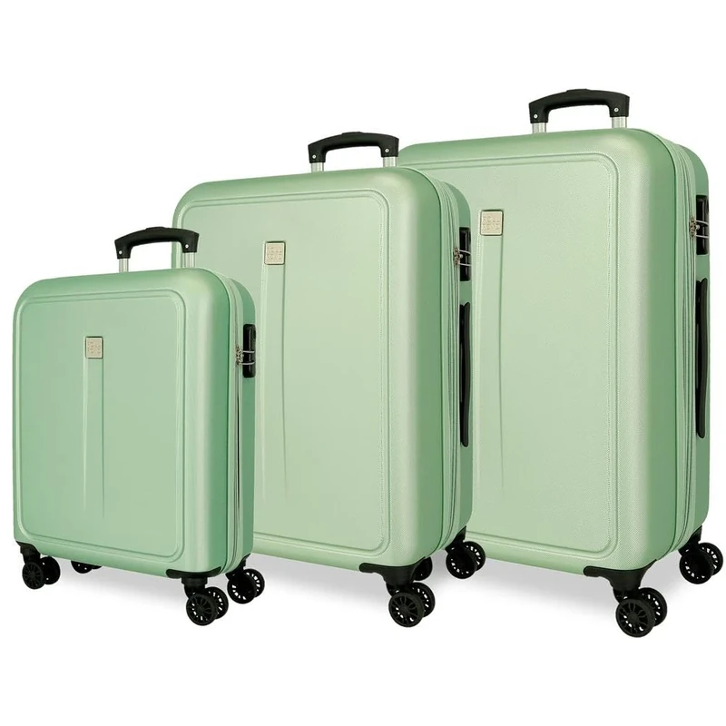 Roll Road Cambodia Cabin Suitcase, ABS Hard Case Set, Various Sizes, Side Combination Lock, 4 Double Wheels, Hand Luggage, Green, 52x46x75 cm, Set of 3 suitcases